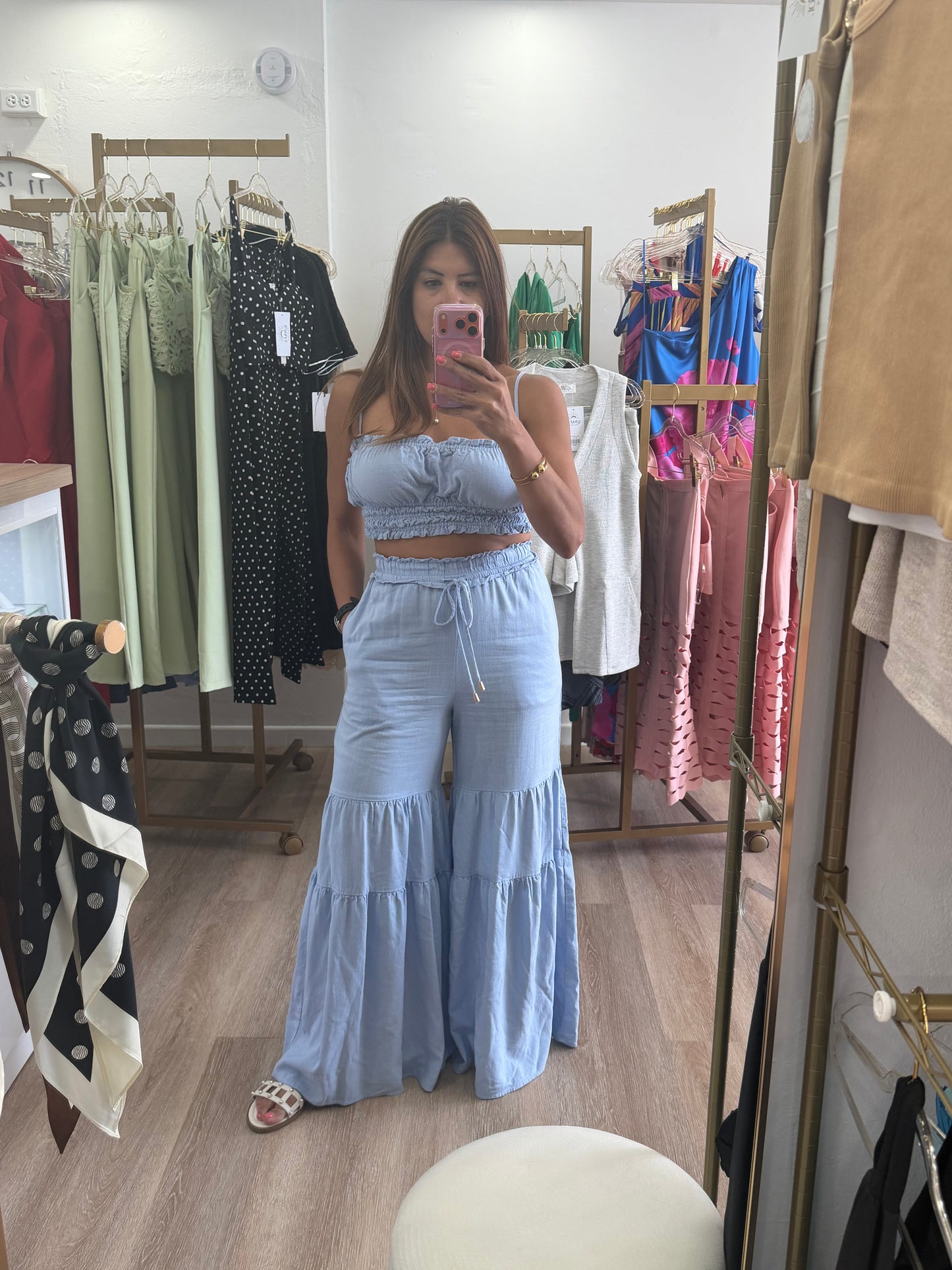 Linen Crop Top & Pants Set