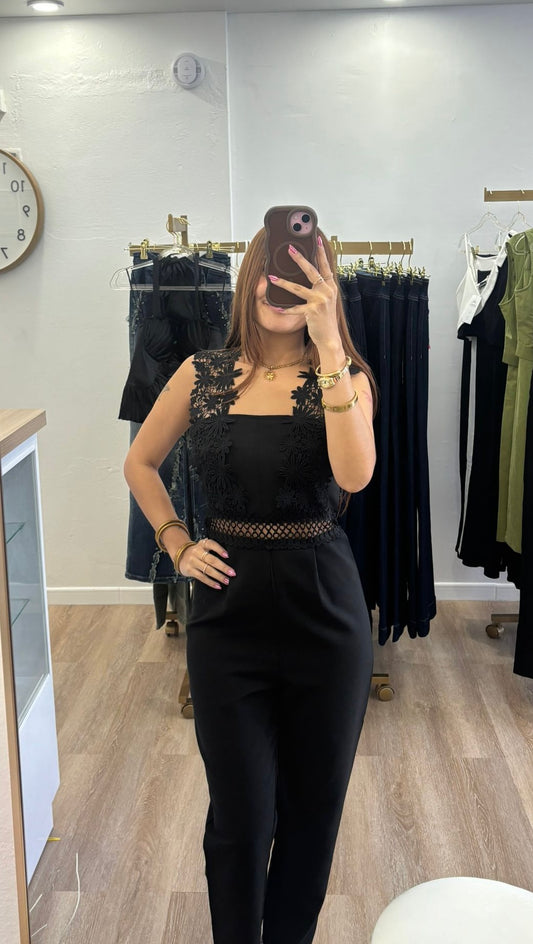 Lace trim Black jumpsuit